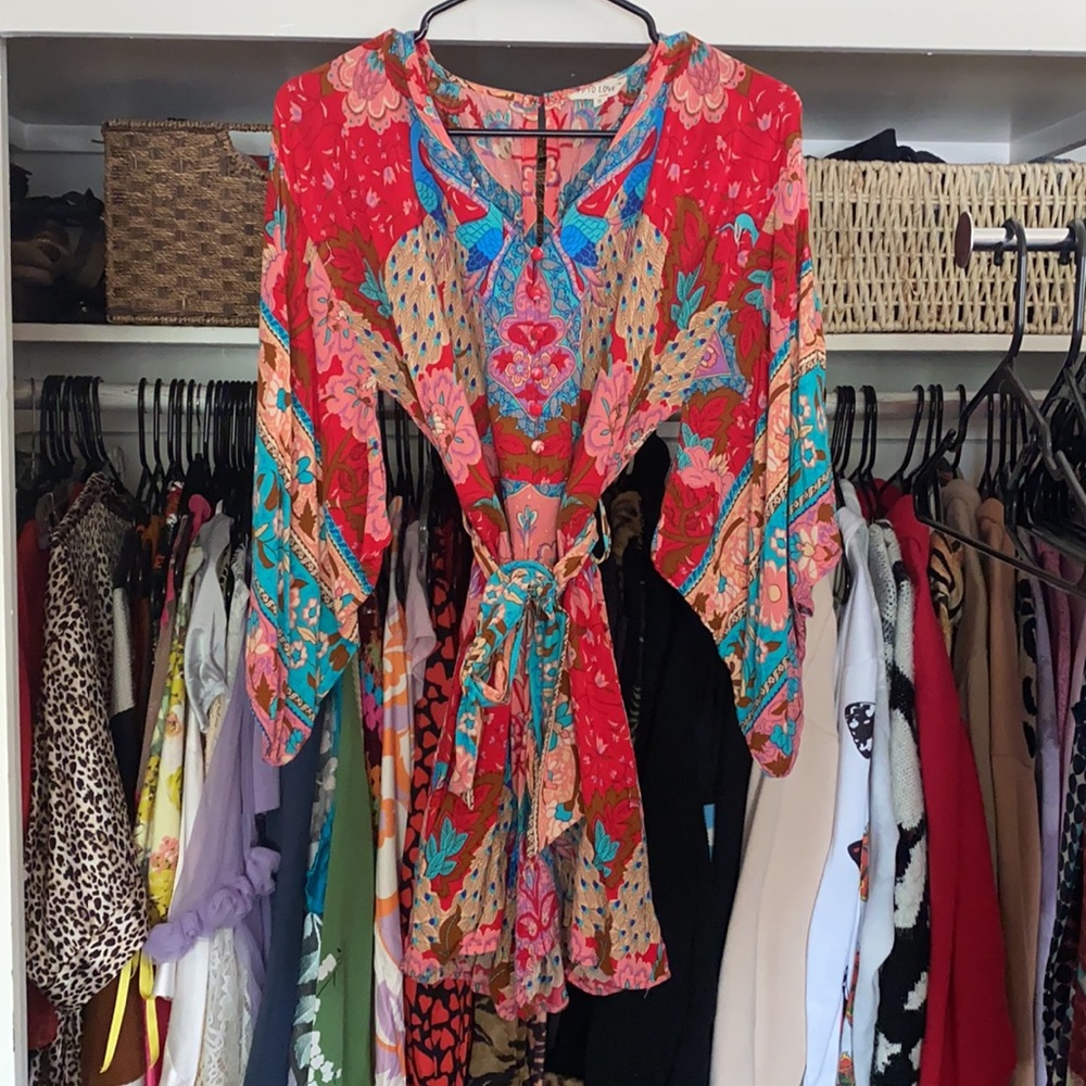 Red ornate boho romper